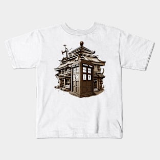 Brown illustration of tardis in Japan Kids T-Shirt